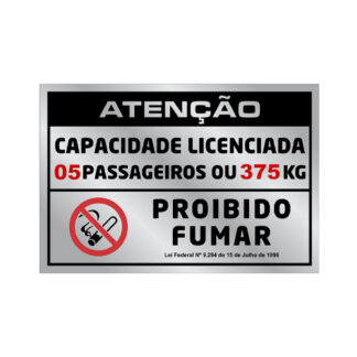 Placa De Sinalização - Lotação 05 Pass./Não Fumar- 105 X 155Mm