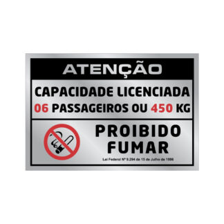 Placa De Sinalização - Lotação 06 Pass./Não Fumar- 105 X 155Mm