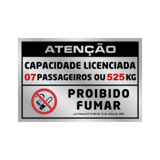 Placa De Sinalização - Lotação 07 Pass./Não Fumar- 105 X 155Mm