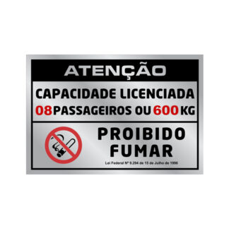 Placa De Sinalização - Lotação 08 Pass./Não Fumar- 105 X 155Mm