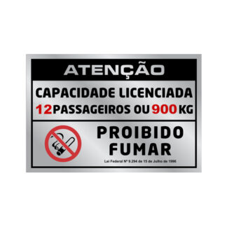 Placa De Sinalização - Lotação 12 Passag./Não Fumar- 105 X 155Mm