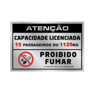 Placa De Sinalização - Lotação 15 Pass./Não Fumar- 105 X 155Mm