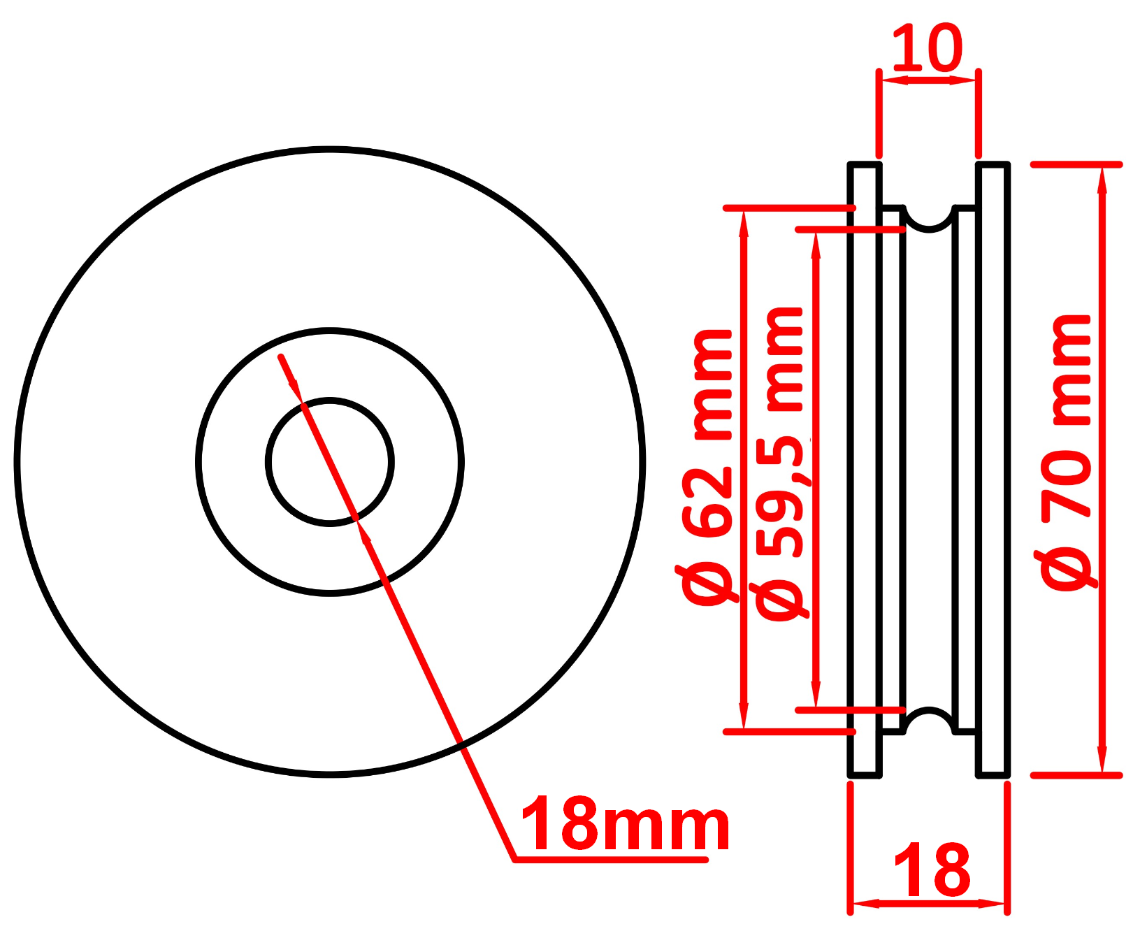 Roldana 70Mm Para Porta Induco - Sem Eixo Excêntrico - Imagem 2