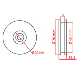 Roldana 70Mm Para Porta (Nylon)